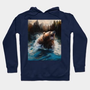 Bear in the River - Oil Painting Hoodie